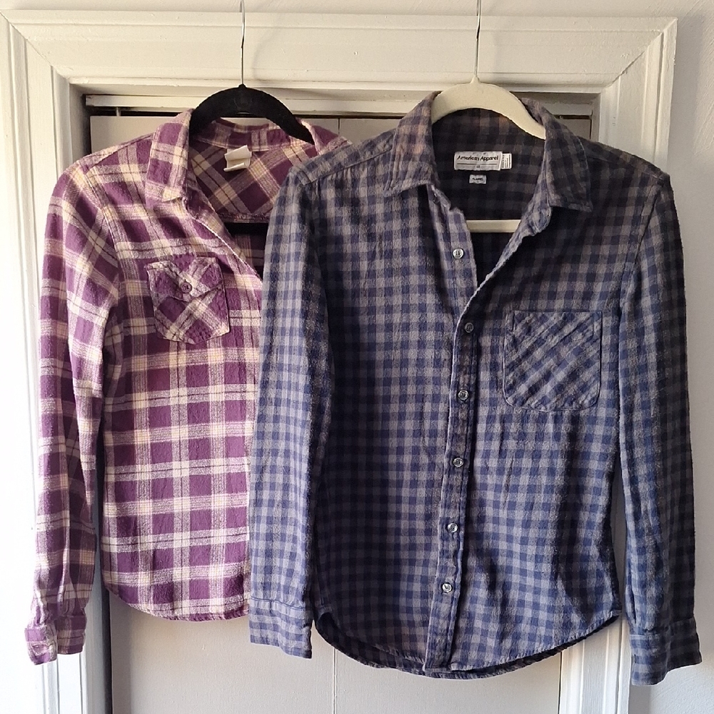 Vintage Lot Of 2 Flannel Womens Shirts - Purple and Blue